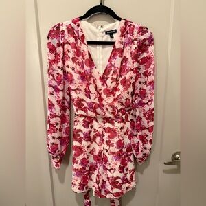 Express Women's Long Sleeve Floral Dress - Pink and White